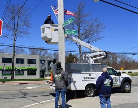 American flag installation on Montauk Hwy - 10