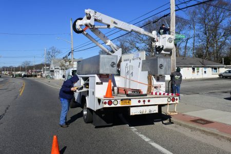 American flag installation on Montauk Hwy - 02