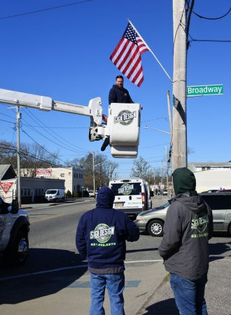American flag installation on Montauk Hwy - 03