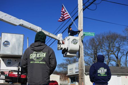 American flag installation on Montauk Hwy - 05
